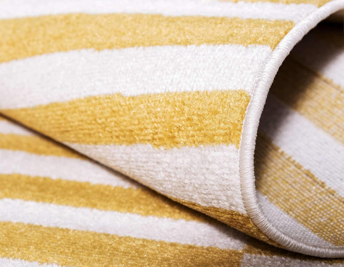 Williamsburg Collection Casual Transitional Thick Alternating Stripes Area Rug (4' 1 x 6' 1 Rectangular, Yellow/Beige)