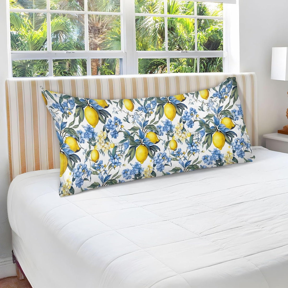 Pillowcases Standard Size, Yellow Lemons with Blue Flowers Pillowcase Protectors Soft Pillow Case with Zipper for Couch Bed Sofa Car 20"x26"
