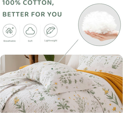 Sanracie Cotton Euro Pillow Shams (26"x26"), Embroidery Pattern Pillow Cases Extra Soft Breathable Zipper Closure Quilted Pillow Covers, Yellow Flowers, 2 Pcs