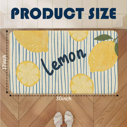 Chicimln Summer Yellow Lemon Door Mat, Lemon Citrus Fruit Non-Slip Linen Doormat Outdoor Indoor Entrance, Blue Striped Coastal Welcome Mats Rugs for Entryway Front Door Porch, 17x30 Inch