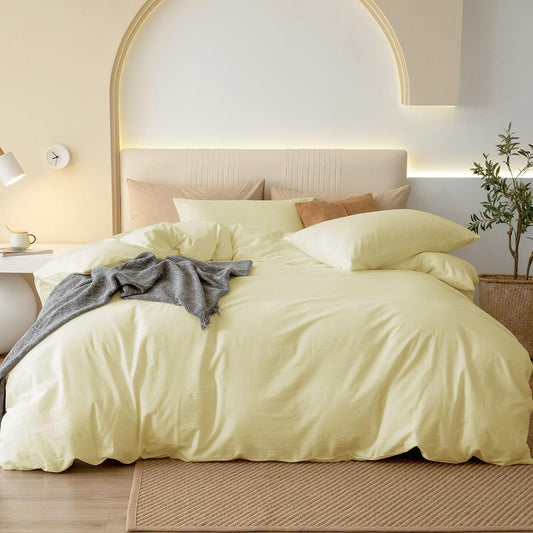 JIYUAN Twin Washed Cotton Duvet Cover Set, 2-Piece, Relaxed Linen Feel