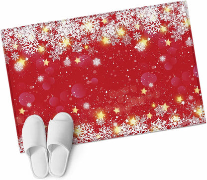 Winter Snowflakes Bright 2x3 Area Rugs for Living Room, Yellow Christmas Star Xmas Red Non Slip Floor Mat Washable Low-Profile Indoor Carpet for Bedroom, Dining Room, Bathroom