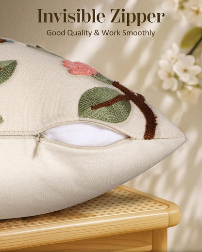 Embroidered Lumbar Pillow Cover 20x12 Inch, Bird Lemon