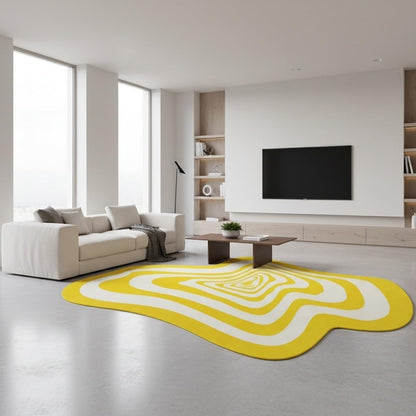 Modern Abstract Shaped Fluid Art Psychedelic Rug for Living Room Bedroom Playroom Nursery Aesthetic Room Deco Irregular Area Rug 2x3 Under Dining Coffee Table Anti Slip Floor Mat Bright Yellow White