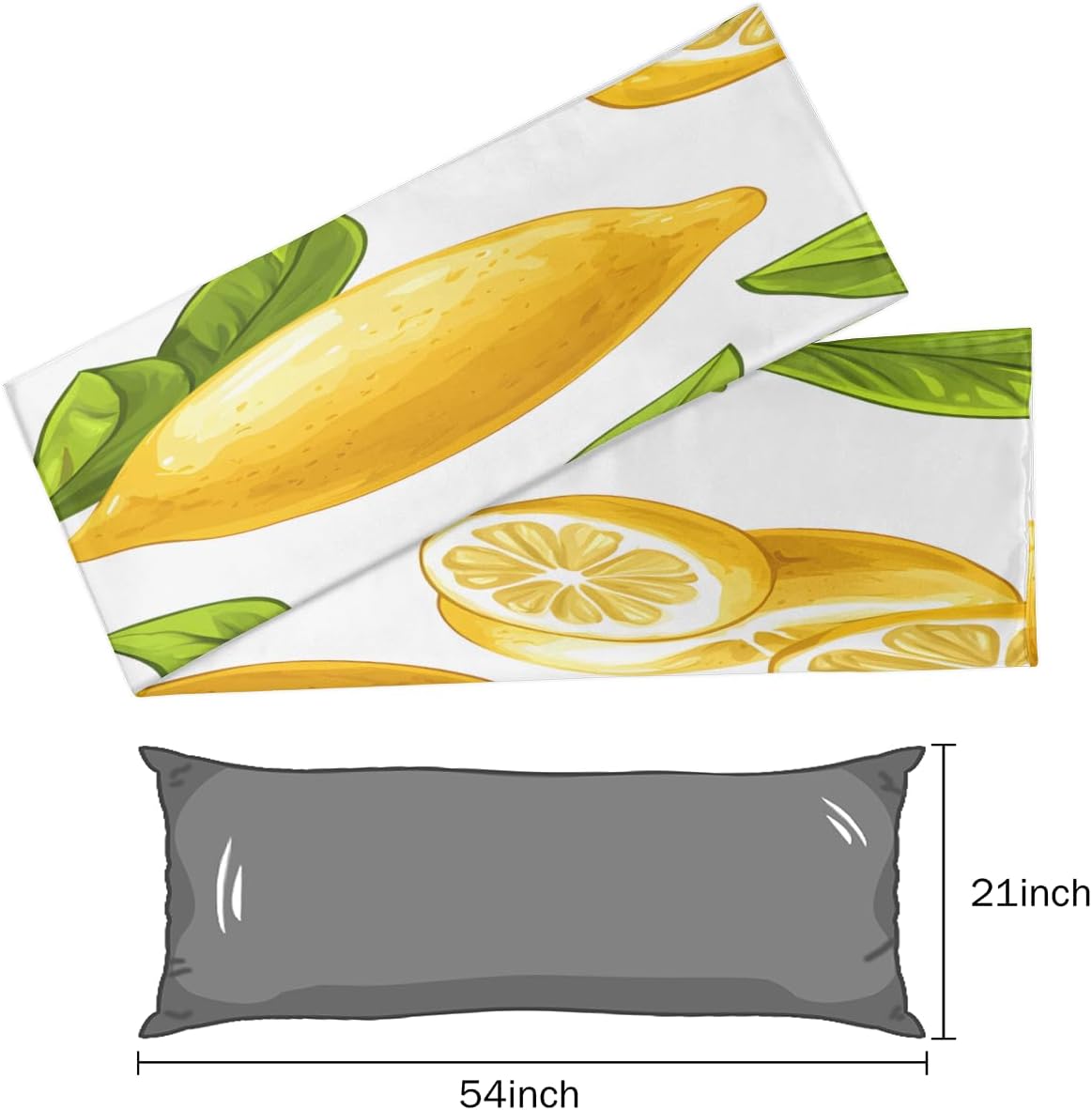 Spring Summer Yellow Lemon Body Pillow Covers Decorative Soft Bedding Satin Pillowcase with Zipper Closure Cooling Breathable Long Pillow Case-21"x 54"