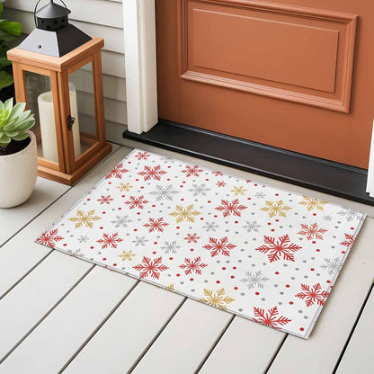 Rectangle Rug 2x3Ft,Winter Christmas Snowflake Soft Non-Slip Washable Felt Carpet Pad,Red Gray Yellow Snow Polka Dot Area Rugs for Living Room Bedroom Kids Room