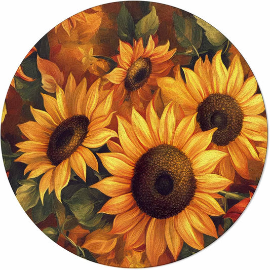 Sunflower Round Area Rug 3ft,Fall Winter Yellow Floral Plant Vintage Washable Indoor Carpet Runner Rug for Bedroom,Kitchen,Bathroom,Living/Dining/Laundry Room,Office Small Bath Door Desk Floor Mat